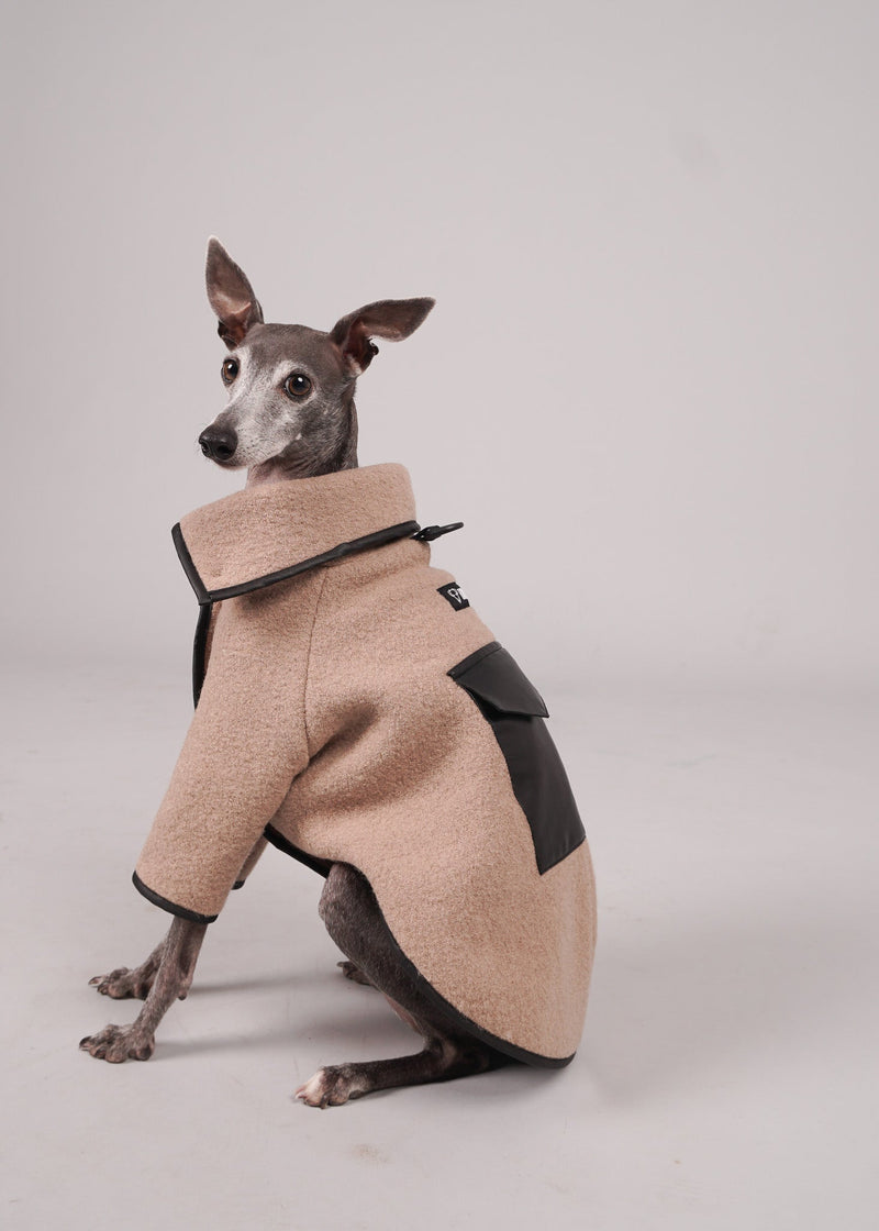 ANELA leather-trimmed 100% wool coat