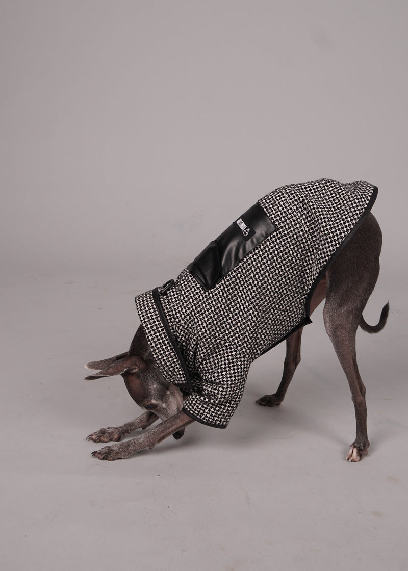 ANELA leather-trimmed wool coat -HOUNDTOOTH