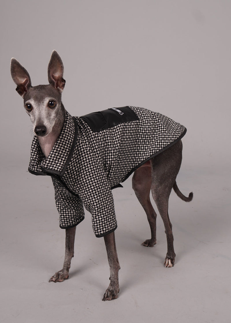 ANELA leather-trimmed wool coat -HOUNDTOOTH