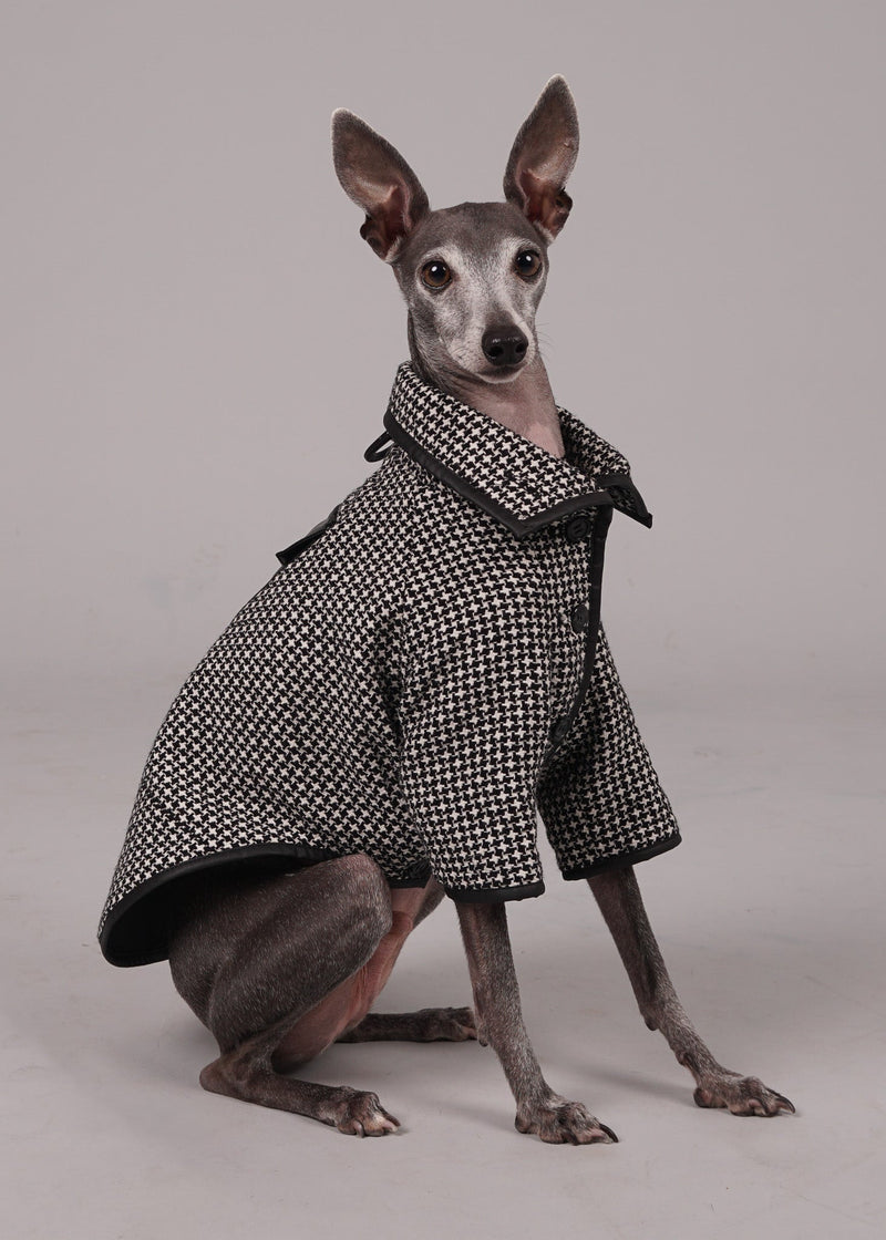 ANELA leather-trimmed wool coat -HOUNDTOOTH