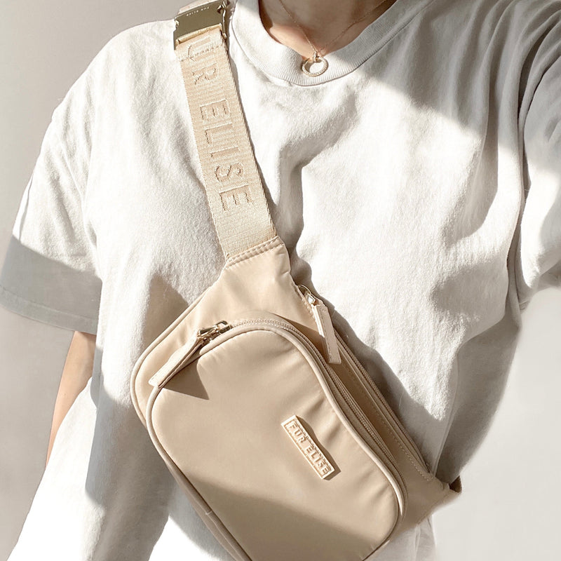Model wearing belt bag