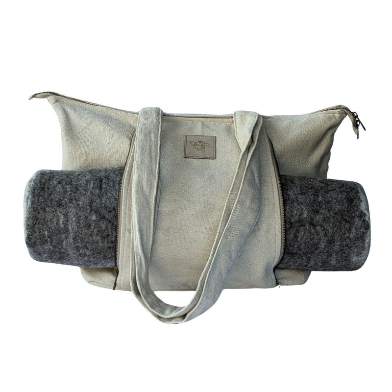 Wooliie_PetBeds&Blankets_Mats_RolledInHandmadeCottonCanvasTravelBag_FrontView