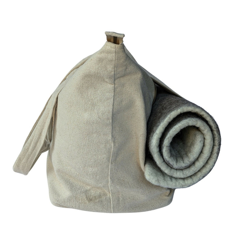 Wooliie_PetBeds&Blankets_Mats_RolledInHandmadeCottonCanvasTravelBag_SideView