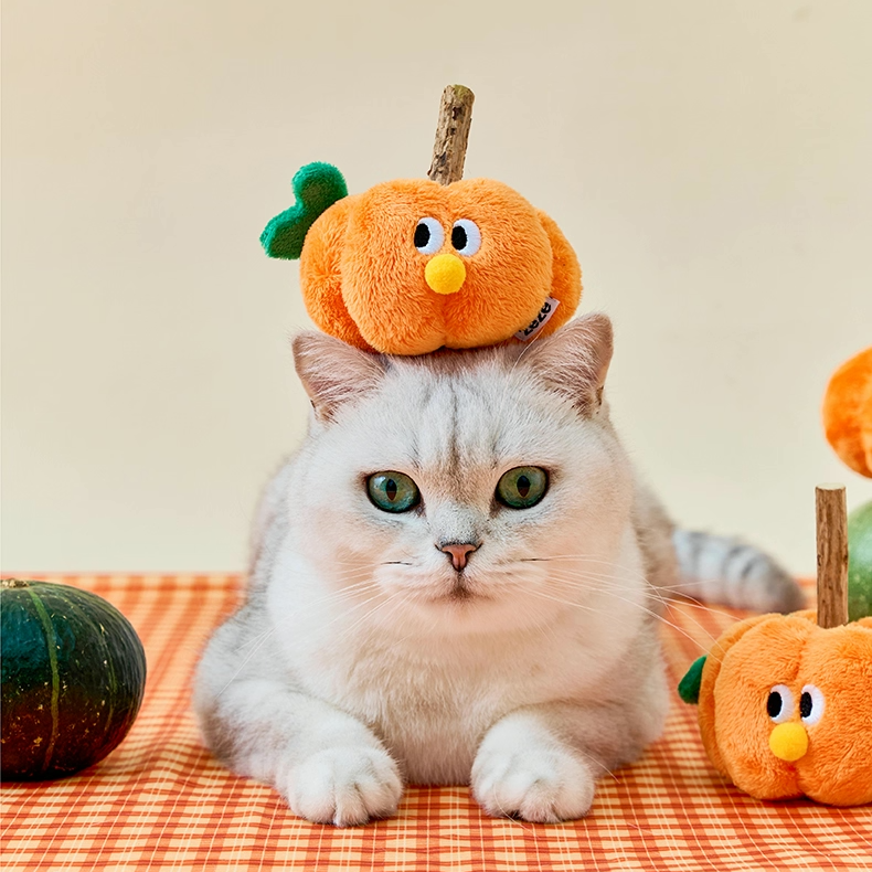 zeze Pumpkin Silvervine Cat Toy — Crinkly Plush Pumpkin with Chew Stick