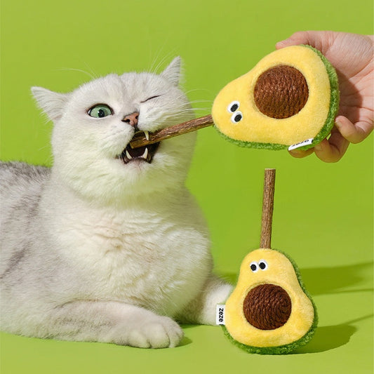 zeze Avocado Silvervine Cat Toy — Plush Avocado with Hemp Ball and Chew Stick