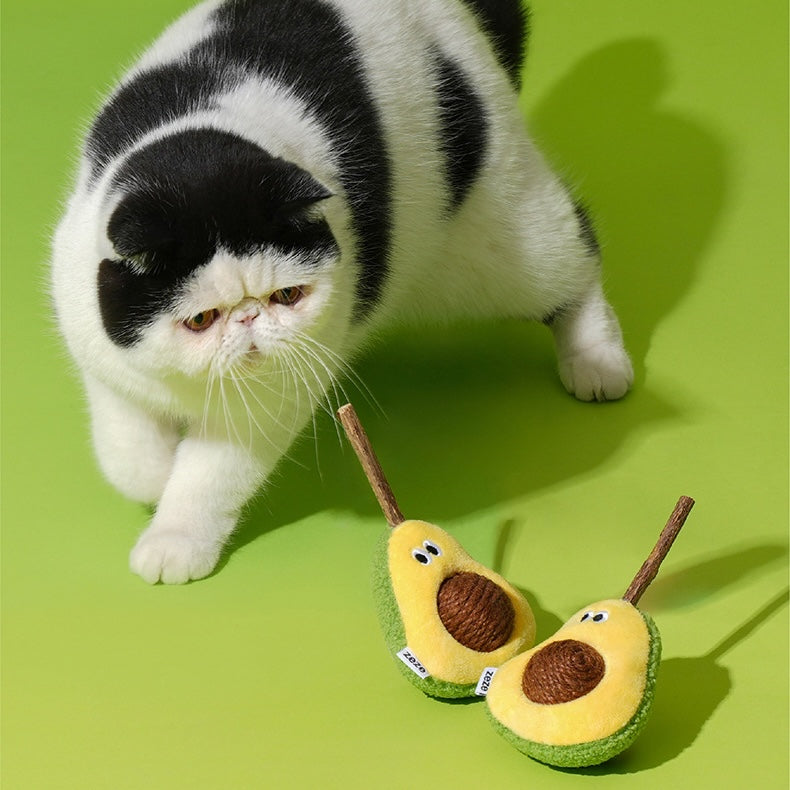 zeze Avocado Silvervine Cat Toy — Plush Avocado with Hemp Ball and Chew Stick
