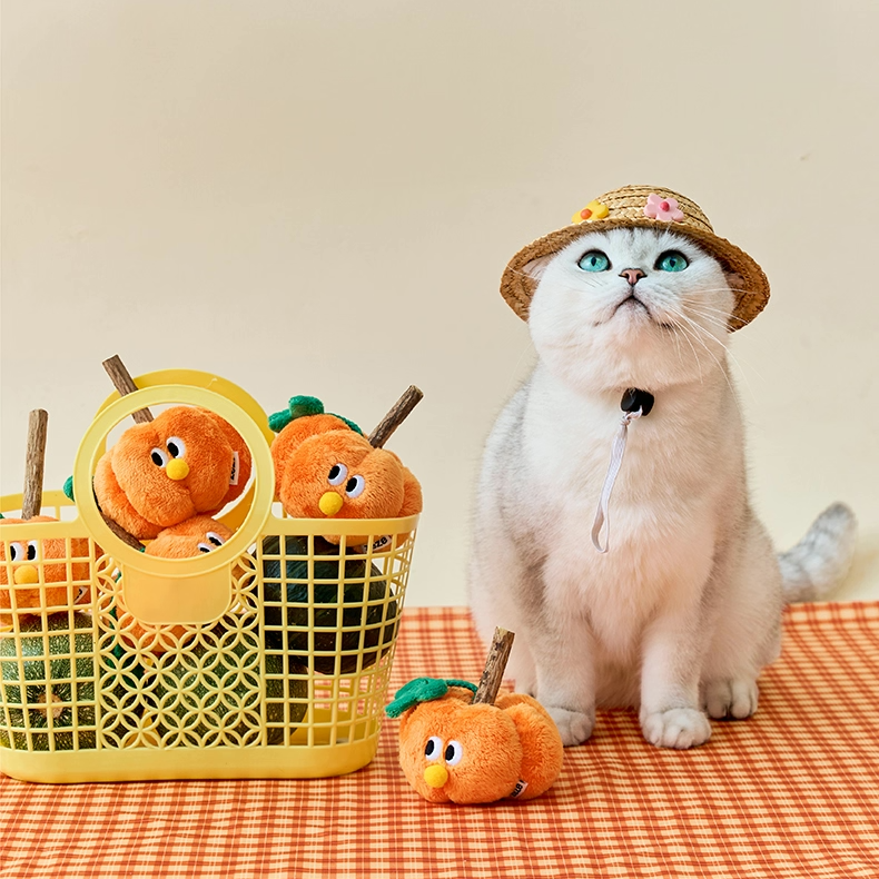 zeze Pumpkin Silvervine Cat Toy — Crinkly Plush Pumpkin with Chew Stick