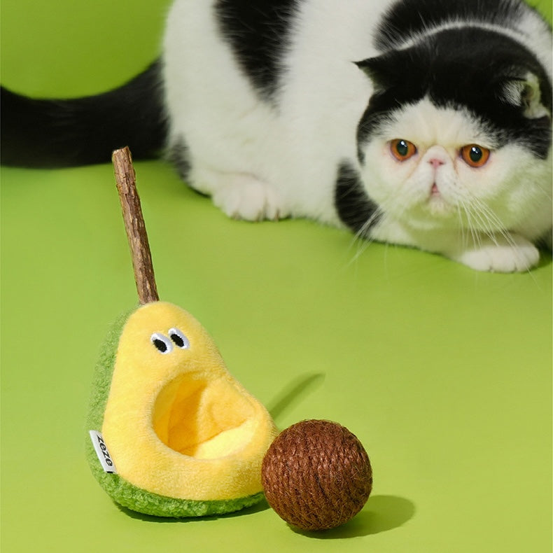 zeze Avocado Silvervine Cat Toy — Plush Avocado with Hemp Ball and Chew Stick