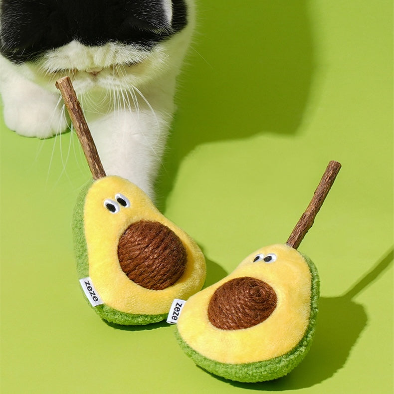 zeze Avocado Silvervine Cat Toy — Plush Avocado with Hemp Ball and Chew Stick