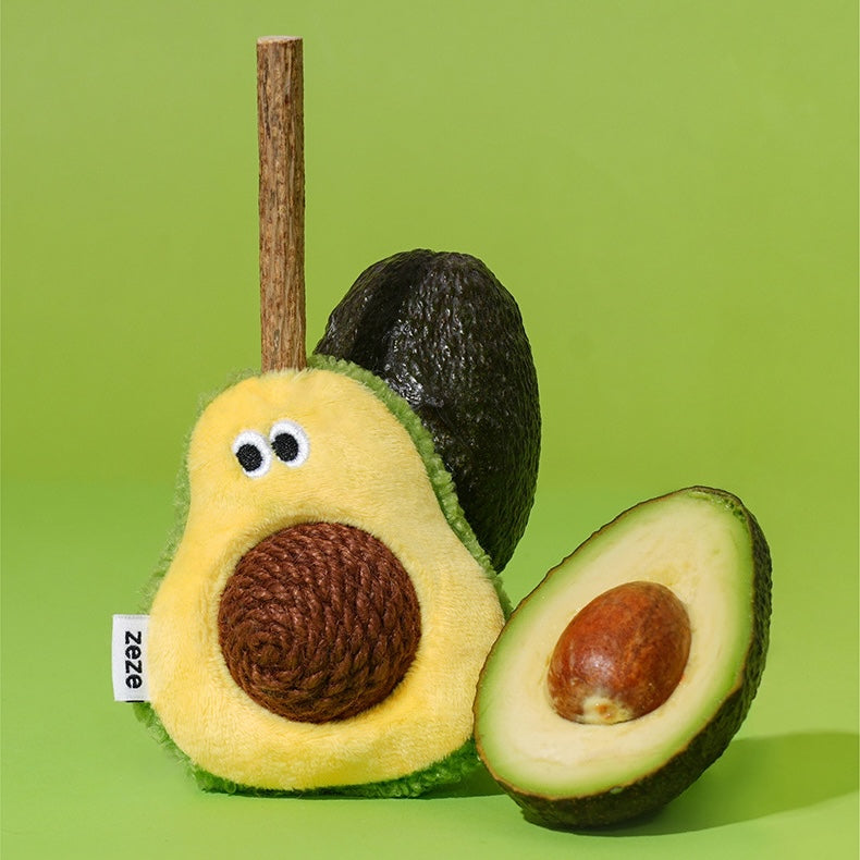 zeze Avocado Silvervine Cat Toy — Plush Avocado with Hemp Ball and Chew Stick