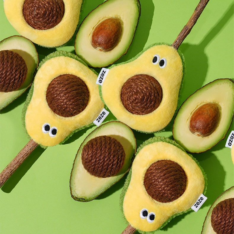 zeze Avocado Silvervine Cat Toy — Plush Avocado with Hemp Ball and Chew Stick