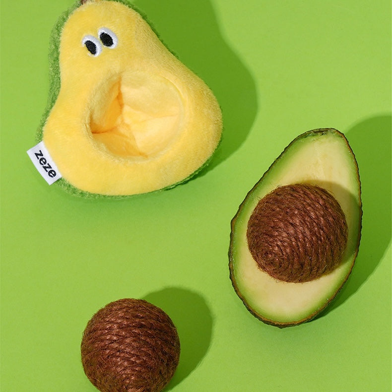 zeze Avocado Silvervine Cat Toy — Plush Avocado with Hemp Ball and Chew Stick