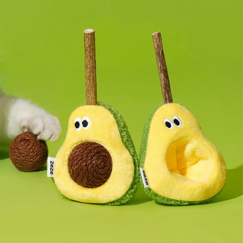 zeze Avocado Silvervine Cat Toy — Plush Avocado with Hemp Ball and Chew Stick