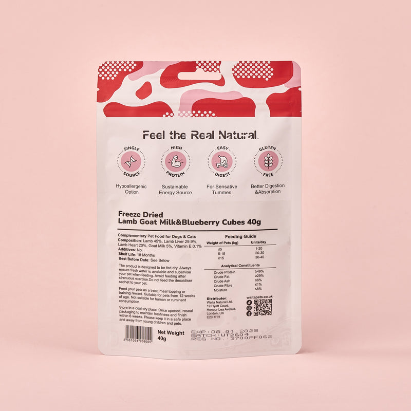 Waita Freeze Dried Lamb, Goat Milk & Blueberry Cubes 40g