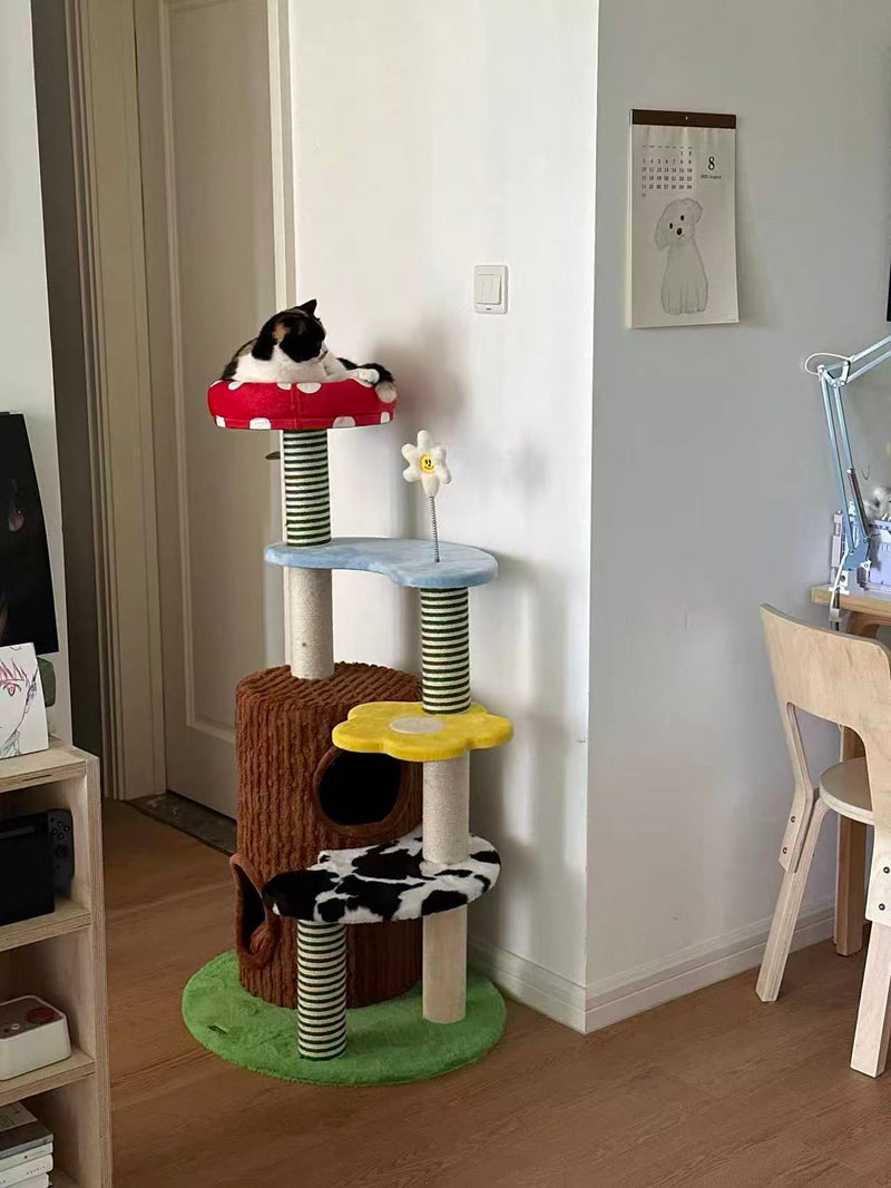 zeze Deluxe 3-in-1 Multi-Function Cat Tree — Bed, Scratcher & Multi-Level Activity Tower