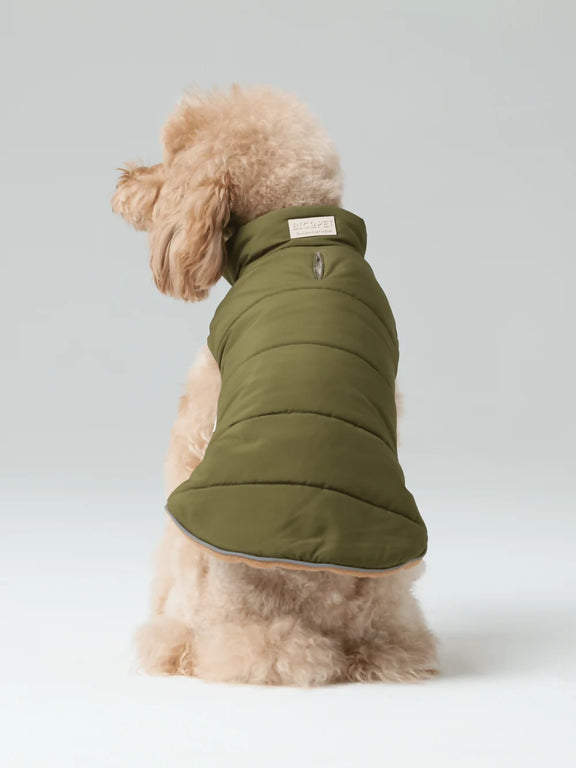 Reversible Dog Vest Jacket Green Brown Back
