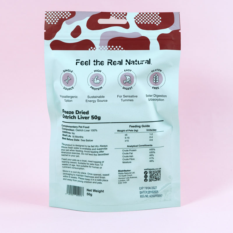 Waita Freeze Dried Ostrich Liver 50g/500g