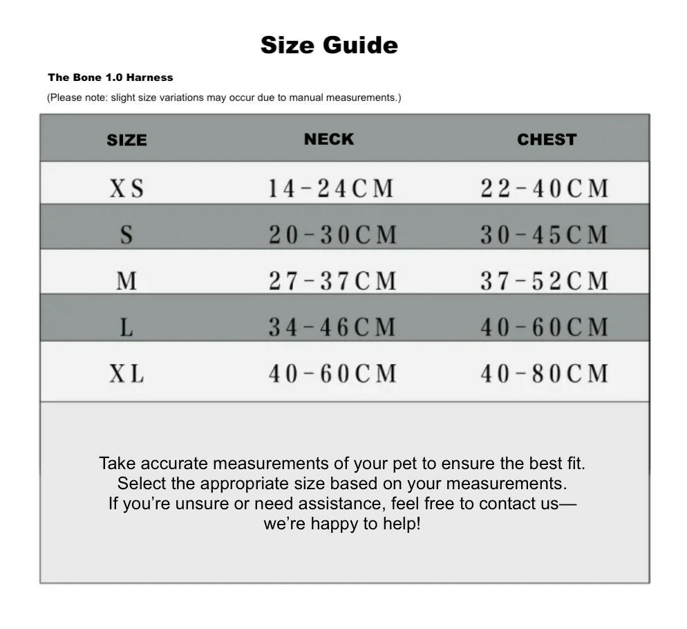The Bone 1.0 Size Guide