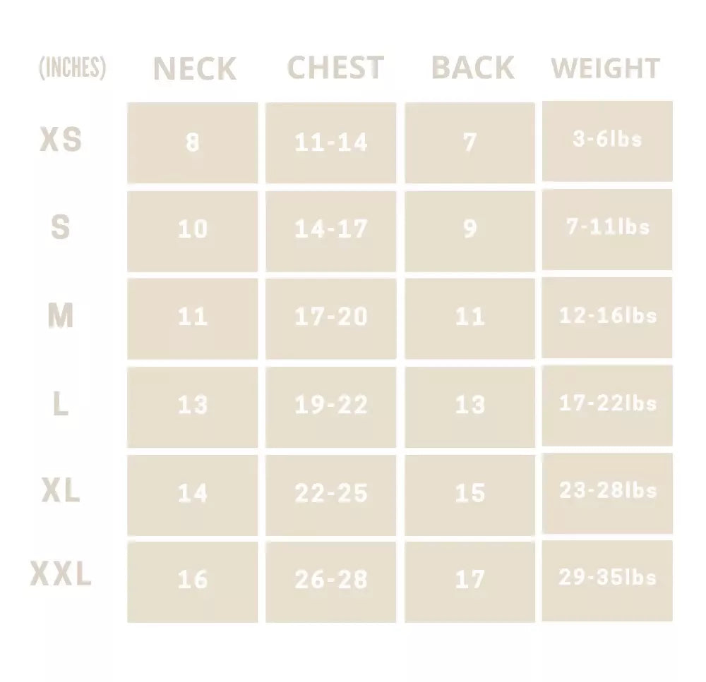 Pet Sweater Vest Size Guide