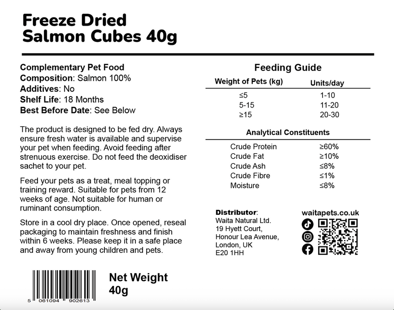 Waita Freeze Dried Salmon Cubes 40g/250g